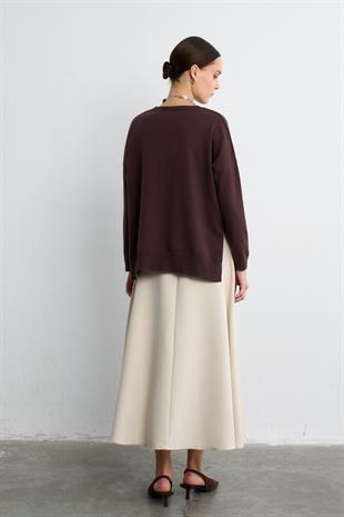 DÖKÜMLÜ TRİKO BLUZ KAHVERENGİ