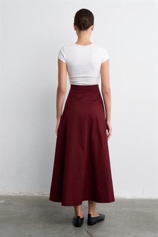 DUBLE DİKİŞLİ GABARDİN ETEK BORDO