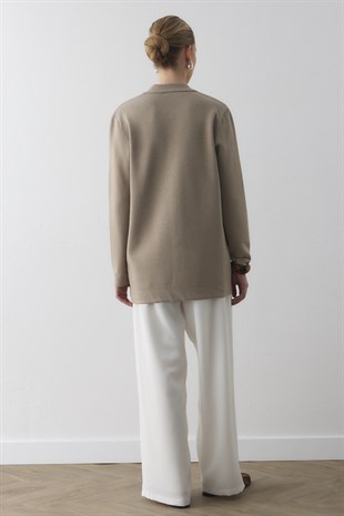 FERMUARLI UZUN TRİKO HIRKA BEJ