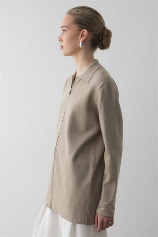 FERMUARLI UZUN TRİKO HIRKA BEJ