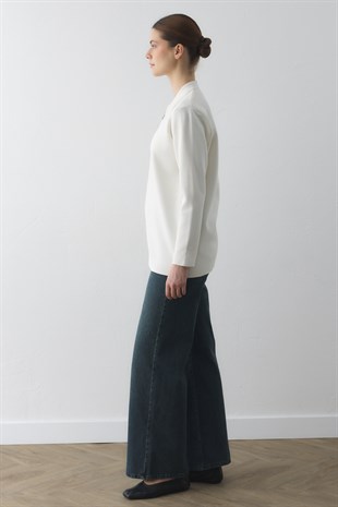 FERMUARLI UZUN TRİKO HIRKA EKRU