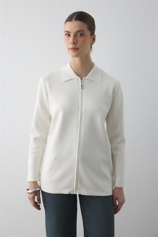 FERMUARLI UZUN TRİKO HIRKA EKRU