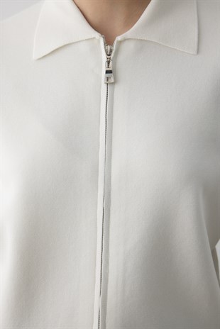 FERMUARLI UZUN TRİKO HIRKA EKRU