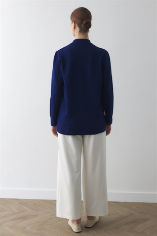 FERMUARLI UZUN TRİKO HIRKA SAKS