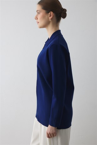 FERMUARLI UZUN TRİKO HIRKA SAKS