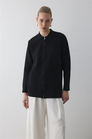 FERMUARLI UZUN TRİKO HIRKA SİYAH