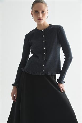 FIRFIR DETAYLI FİTİLLİ TRİKO HIRKA ANTRASİT