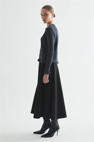 FIRFIR DETAYLI FİTİLLİ TRİKO HIRKA ANTRASİT