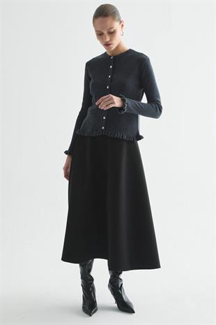 FIRFIR DETAYLI FİTİLLİ TRİKO HIRKA ANTRASİT