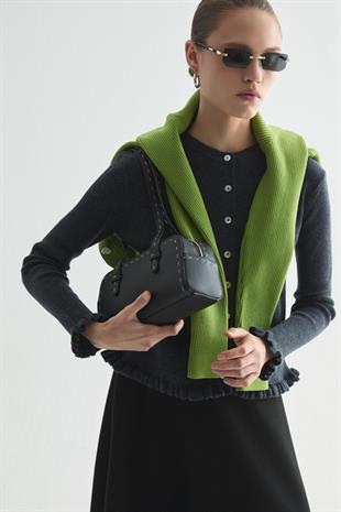 FIRFIR DETAYLI FİTİLLİ TRİKO HIRKA ANTRASİT