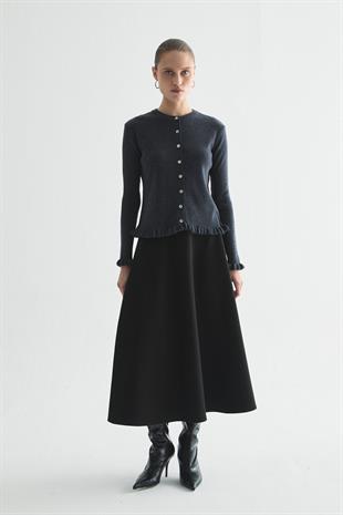 FIRFIR DETAYLI FİTİLLİ TRİKO HIRKA ANTRASİT