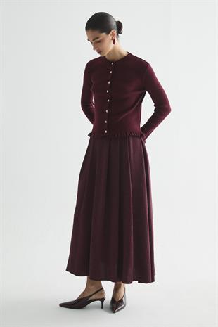 FIRFIR DETAYLI FİTİLLİ TRİKO HIRKA BORDO