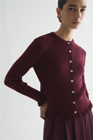 FIRFIR DETAYLI FİTİLLİ TRİKO HIRKA BORDO