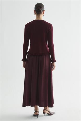 FIRFIR DETAYLI FİTİLLİ TRİKO HIRKA BORDO