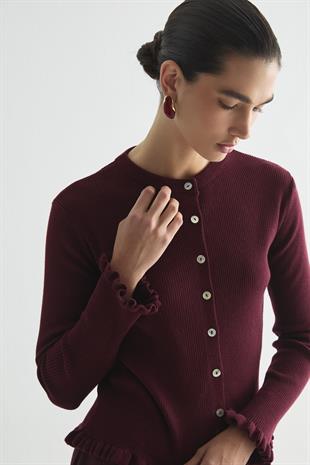 FIRFIR DETAYLI FİTİLLİ TRİKO HIRKA BORDO