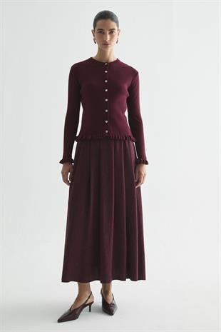 FIRFIR DETAYLI FİTİLLİ TRİKO HIRKA BORDO