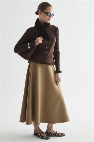 FIRFIR DETAYLI FİTİLLİ TRİKO HIRKA KAHVERENGİ