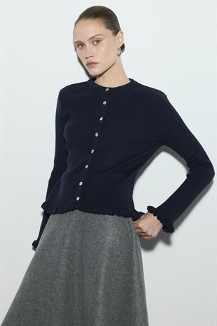 FIRFIR DETAYLI FİTİLLİ TRİKO HIRKA LACİVERT