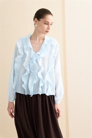 FIRFIR DETAYLI TRANSPARAN BLUZ BEBE MAVİSİ