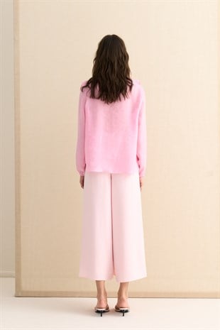 FIRFIR DETAYLI TRANSPARAN BLUZ PEMBE