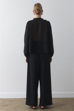 FIRFIR DETAYLI TRANSPARAN BLUZ SİYAH