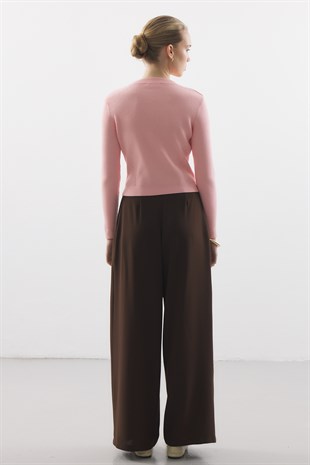 FİTİL DOKULU TRİKO HIRKA PEMBE
