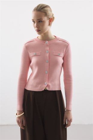 FİTİL DOKULU TRİKO HIRKA PEMBE