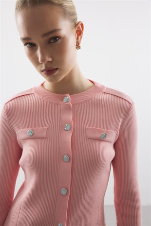 FİTİL DOKULU TRİKO HIRKA PEMBE