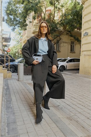 Gabardin Pantolon Etek Koyu Gri