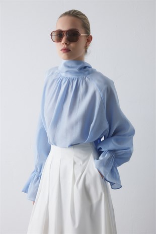 GENİŞ FULARLI BLUZ BEBE MAVİSİ