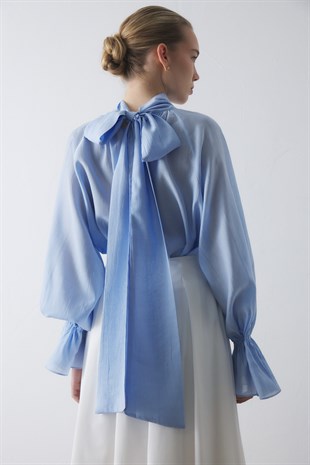 GENİŞ FULARLI BLUZ BEBE MAVİSİ