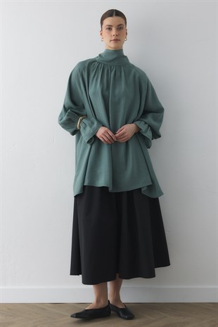 GENİŞ FULARLI BLUZ MİNT