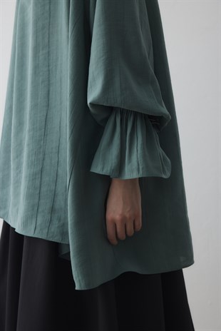 GENİŞ FULARLI BLUZ MİNT