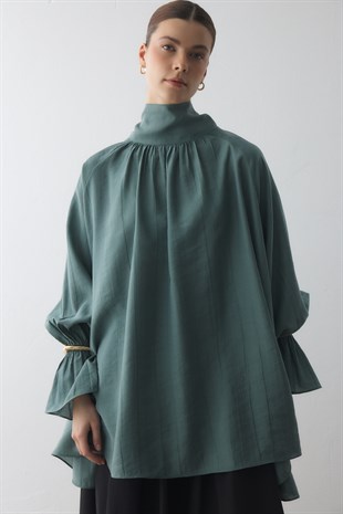 GENİŞ FULARLI BLUZ MİNT