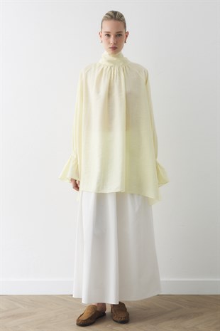 GENİŞ FULARLI BLUZ SARI