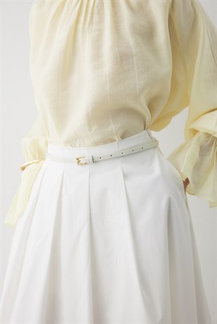 GENİŞ FULARLI BLUZ SARI