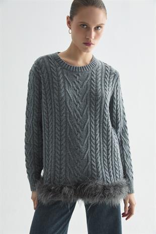 GLOWY FEATHER TRİKO KAZAK ANTRASİT