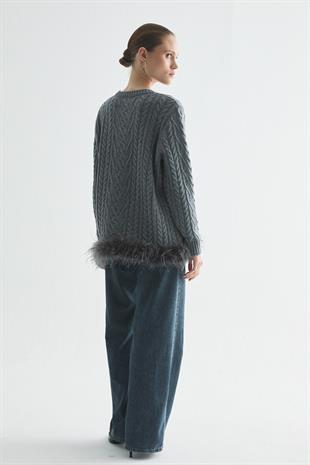 GLOWY FEATHER TRİKO KAZAK ANTRASİT