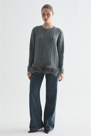 GLOWY FEATHER TRİKO KAZAK ANTRASİT