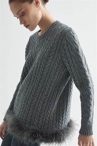 GLOWY FEATHER TRİKO KAZAK ANTRASİT