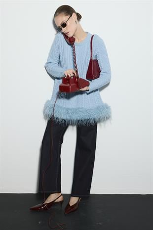 GLOWY FEATHER TRİKO KAZAK BEBE MAVİSİ