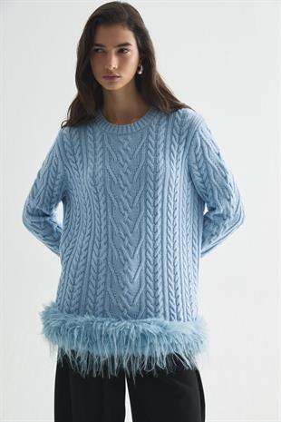 GLOWY FEATHER TRİKO KAZAK BEBE MAVİSİ