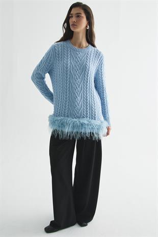 GLOWY FEATHER TRİKO KAZAK BEBE MAVİSİ