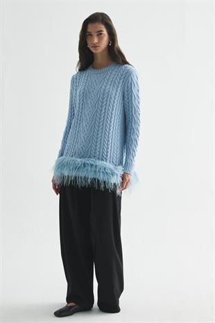 GLOWY FEATHER TRİKO KAZAK BEBE MAVİSİ