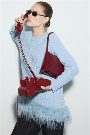 GLOWY FEATHER TRİKO KAZAK BEBE MAVİSİ