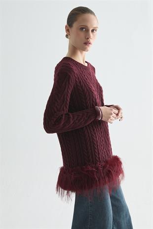 GLOWY FEATHER TRİKO KAZAK BORDO