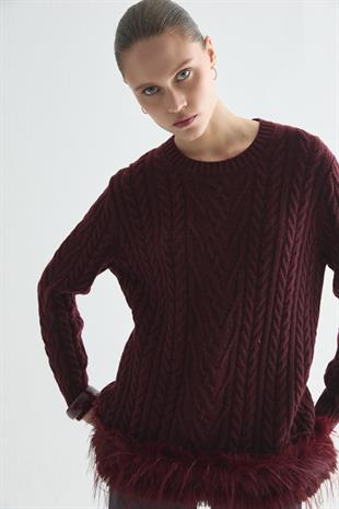 GLOWY FEATHER TRİKO KAZAK BORDO