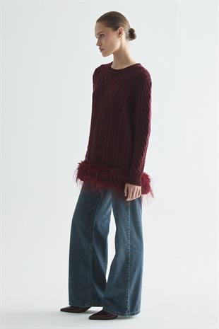 GLOWY FEATHER TRİKO KAZAK BORDO