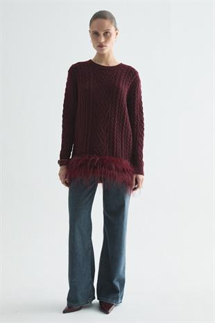 GLOWY FEATHER TRİKO KAZAK BORDO