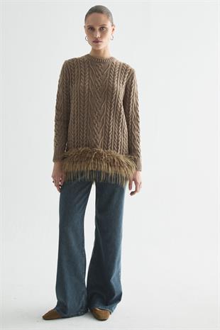 GLOWY FEATHER TRİKO KAZAK VİZON